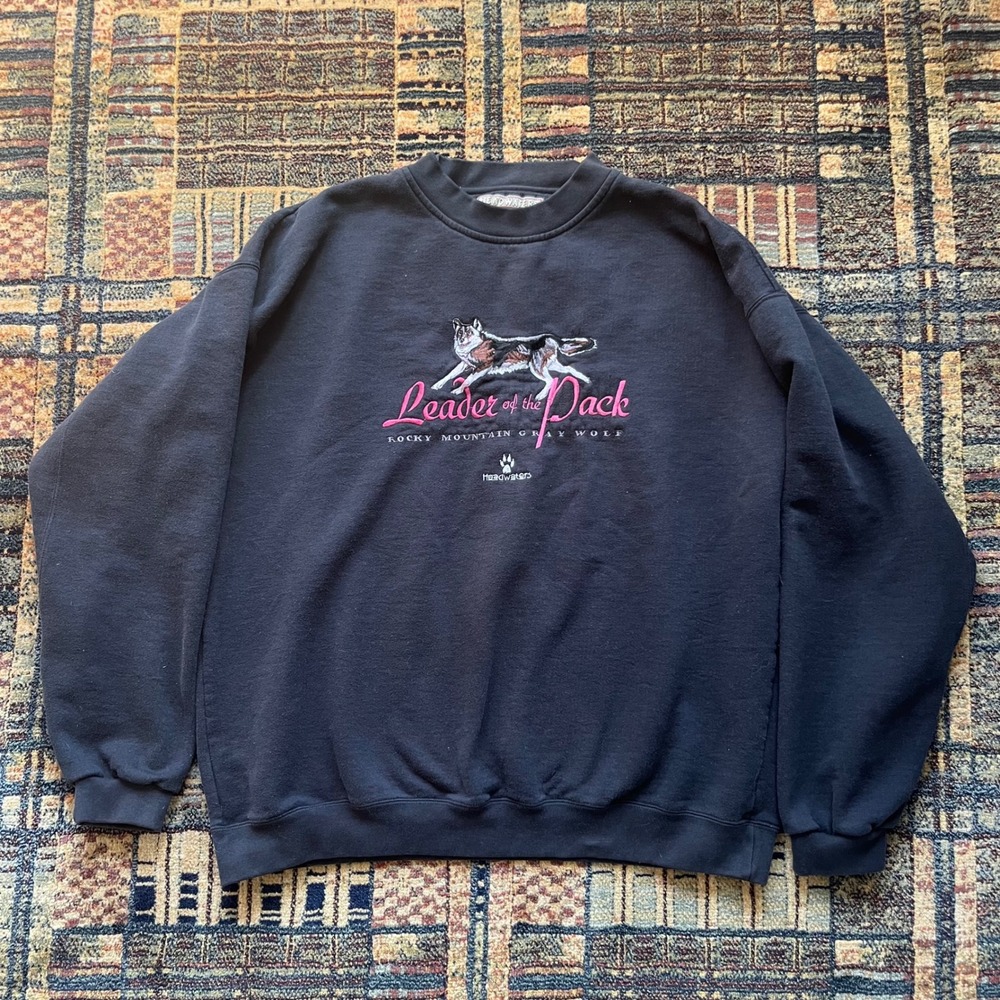 VTG Rocky Mountain Gray Wolf "Leader of the Pack" Black Crewneck Sweatshirt XXL